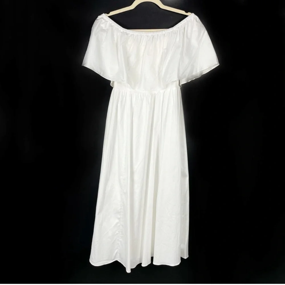 Reformation White Off-Shoulder Midi Dress - Picture 3 of 8